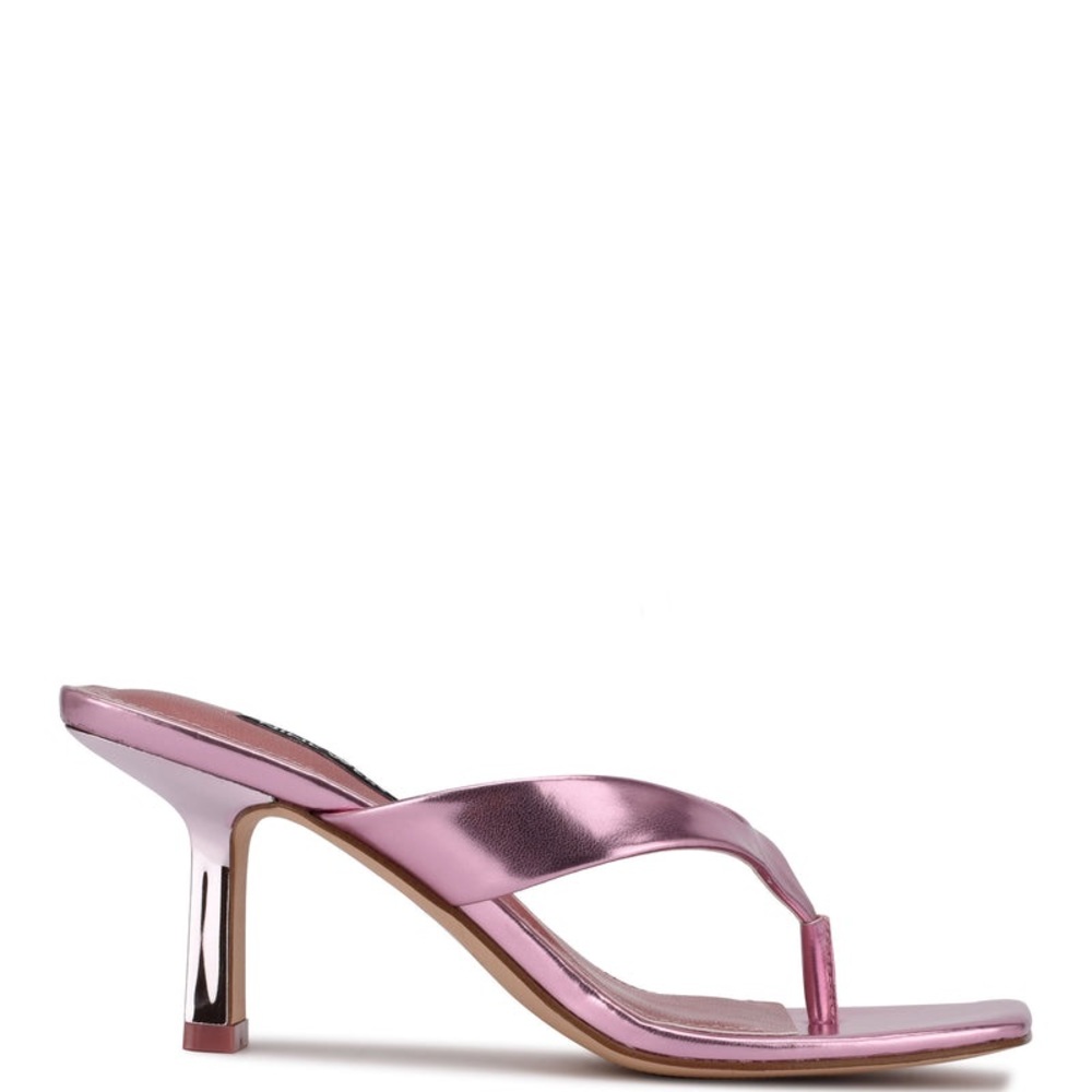Nine West Nest Heeled Thong Sandals in Metallic Pink